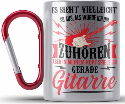 Produktbild von Trendation - Gitarrist Geschenk Gitarre Edelstahl Tasse Karabiner mit Spruch - Karabiner Edelstahl Tasse Karabiner Edelstahl für Gitarrenspieler Geschenkidee (Rot)