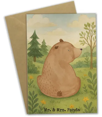 Produktbild von Mr. & Mrs. Panda Grußkarte Bär Schulterblick Design - Weiß - Geschenk, hochzeitskarten, Weisheit, Selbstachtung, osterkarten, Teddy, weihnachtskarten, Weltansicht, Bären