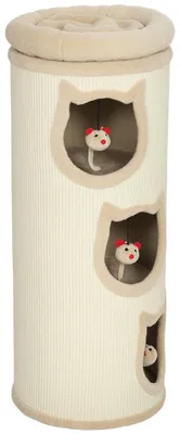 Productafbeelding van PawHut Krabpalen toren, 96 cm hoog, kattenhuis met 3 verborgen ruimtes en hangspeelgoed, crème kleur
