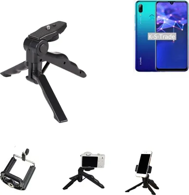 Produktbild von K-S-Trade Stativ Tisch-Ständer Dreibein Handy-Stativ Ständer kompatibel mit Huawei P Smart 2019 Mini-Stativ Smartphone Tripod Handy-Stativ aus