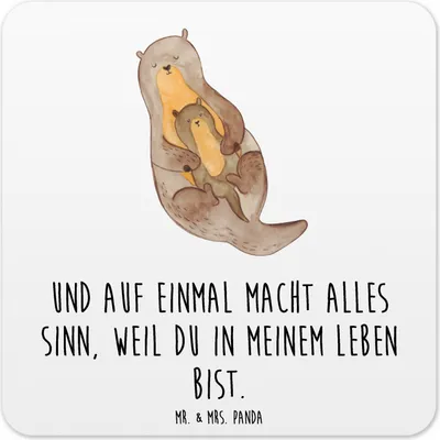 Produktbild von Mr. & Mrs. Panda Tassenuntersetzer Otter Kind 6er Set - Weiß - Geschenk, Mutter, Glas-Untersetzer, Geburt, Getränkeuntersetzer, Familie, Tochter, Coaster, Baby