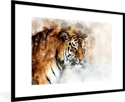 Produktbild von MuchoWow® MuchoWow® Gerahmtes Poster Tiger - Augen - Gemälde 90x60 cm - Poster mit zchwarzem Bilderrahmen - Wanddekoration - Fotos