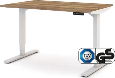Produktbild von ASSMANN Elektrisch höhenverstellbarer Schreibtisch Y-Line Eiche Tabak Weiß, 120x80cm, Memoryfunktion, Kollisionsschutz, 2-fach-Motorik