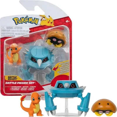 A product package containing three Pokemon figures.