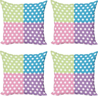 Produktbild von ABAKUHAUS Punktmuster Kissenbezug Set (4 Stück), Tupfen Patchwork, Moderner Doppelseitiger Digitaldruck, 60 cm x 60 cm, Rosa Blau Grün