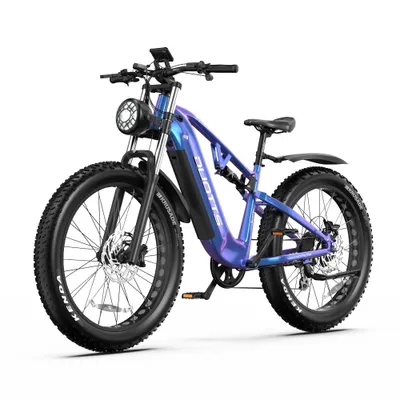 A studio shot of an electric mountain bike.