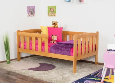 Produktbild von Kinderbett / Juniorbett Kiefer massiv Vollholz Erlefarben 96, inkl. Lattenrost - 90 x 160 cm (B x L)