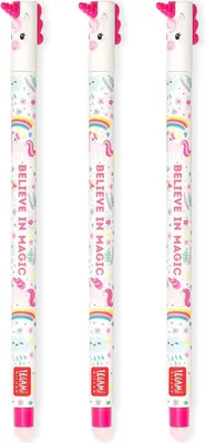 Immagine prodotto di Set LEGAMI composto da 3 penne gel cancellabili con inchiostro termosensibile, punta da 0,7 mm, con motivi a forma di unicorno