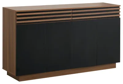 Image de Buffet effet noyer et 4 portes noires 150x40x85 cm