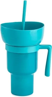 Produktbild von Popcorn-Getränkebecher, Stadionbecher mit Snackschale, 2-in-1-Snack-Getränkebecher mit Strohhalm, auslaufsicherer Snackbecher, wiederverwendbarer Kino-Getränke-Popcornbecher
