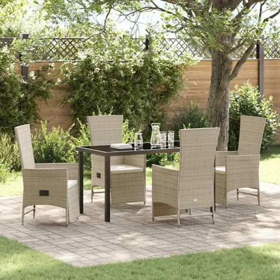 Image de Ensemble de jardin exclusif - Table et 5 chaises en polyrotin beige