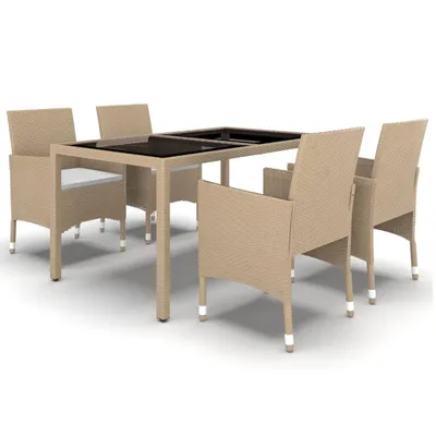 Produktbild von vidaXL 5-tlg. Garten-Essgruppe Poly Rattan und Hartglas Beige
