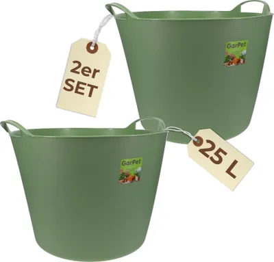 Produktbild von 2er Set Flexibler Eimer 25 L Wäschewanne Mehrzweckkorb Wäschekorb flexibel rund Gartenkorb Flexible Wanne Plastikkorb mit Henkel Futtertrog Pferd