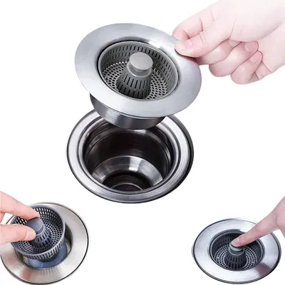 Produktbild von Waschbeckenst?psel,3-in-1 Geruchsfilter fš¹r Kš¹chenspš¹le,Abflussstopfen,Spš¹lbecken Siebk?rbchenr,Edelstahl Waschbeckensieb