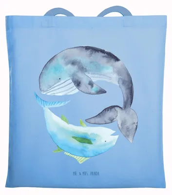 Produktbild von Mr. & Mrs. Panda Schultasche Walfisch Thunfisch - Sky Blue - Geschenk, Lustige Sprüche, Stoffbeutel, Tote Bag, Shopping Tasche, Tunfisch, totebag, Witz, Wahl, Wal