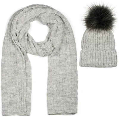 Produktbild von styleBREAKER Uni Strick Schal und Mütze Set mit Flecht Muster, Thermo-Fleece Innenfutter, Winter 01018212