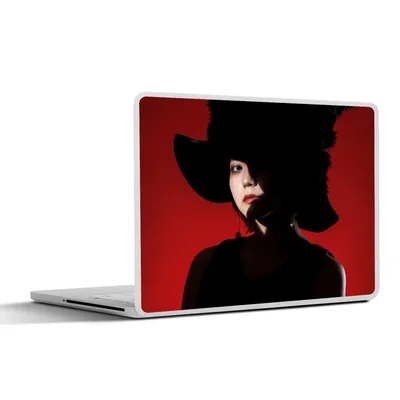 Produktbild von MuchoWow® Laptop Aufkleber Sticker Cover Rot - Frau - Schwarz - Porträt 30x22 cm - Laptop-Sticker