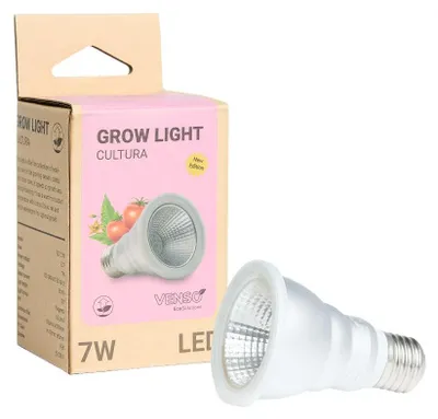 Zdjęcie produktu dla Lampa LED do uprawy roślin Venso EcoSolutions Cultura LED, pełne spektrum, E27, 7 W, 60°, lampa do uprawy roślin takich jak zioła, warzywa i rośliny kwitnące, lampa LED do uprawy roślin Parus, pełne spektrum światła