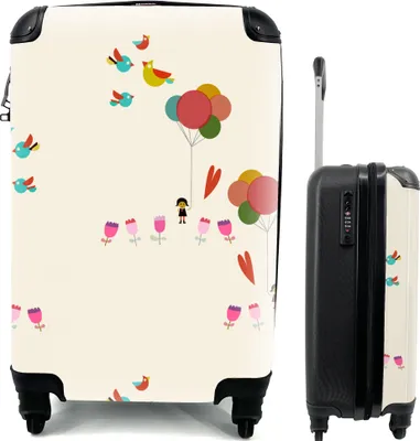 Produktbild von MuchoWow® MuchoWow® Koffer Handgepäck Trolley Rollkoffer Kleine Reisekoffer mit 4 Rollen - Mädchen - Luftballons - Blumen - Muster - Mädchen - Kinder - Kinder - Cabin Size < 55x40x23 cm & 55x40x20 cm