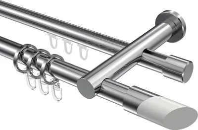 Produktbild von Interdeco Rundrohr-Innenlaufstange / Gardinenstange (Kombination) Chrom, Typ Platon Verano (Schräge Bicolor), 20 mm Ø 2-läufig, 100 cm