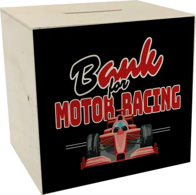 Produktbild von Sportwagen Spardose aus Holz mit Spruch: Bank for Motor Racing