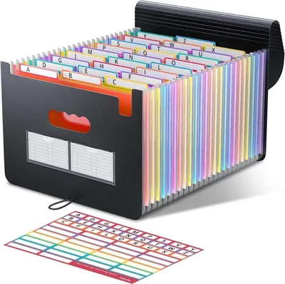 Image de Porte-documents A4 26 compartiments Organiseur de fichiers coloré, étiquettes incluses