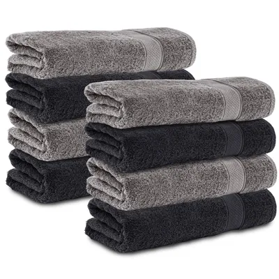 Produktbild von Komfortec 8er Handtücher 50x100 cm Set aus 100% Baumwolle, 470g/m², Frottee, Weich, Anthrazit Grau/Schwarz