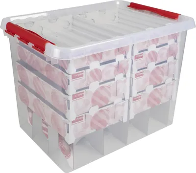 Produktbild von Sunware Weihnachtsbox Q-line 72L mit Einsatz für 128 Kugeln transparent rot