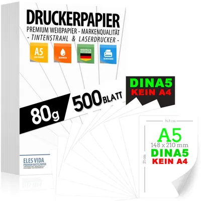 Produktbild von Druckerpapier 80g weiß A5-500 Blatt – 14,8 x 21 cm - PREMIUM PAPIER