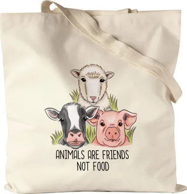 Produktbild von Animals Are Friends Not Food Jutebeutel Stoffbeutel Canvas Vegan Vegetarier Plant-Based Geschenkidee Schaf Kuh Schwein Bauernhof