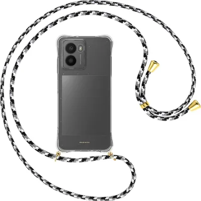 Produktbild von Handykette Backcover-Schutzhülle mit Band (Metall goldfarben) für HMD Fusion 5G - schwarz/grau/weiß