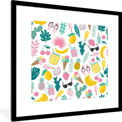 Produktbild von MuchoWow® Gerahmtes Poster Sommer - Elemente - Muster 40x40 cm - Poster mit Schwarzem Bilderrahmen Wandposter Rahmen Foto Bilder - Poster - Plakat im Rahmen