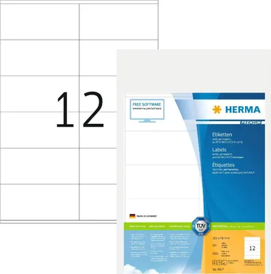 Produktbild von Etiketten Premium A4, weiß 105x48 mm Papier matt 6000 St.