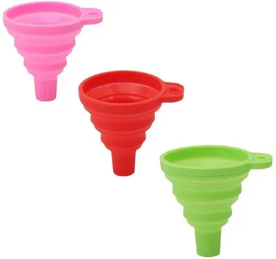 Productafbeelding van Unyqoos® 3-delige set inklapbare siliconen trechters – geschikt voor voedsel, BPA-vrij, hittebestendig, verschillende maten, ruimtebesparend voor keuken en kamperen, voor het schonkproces
