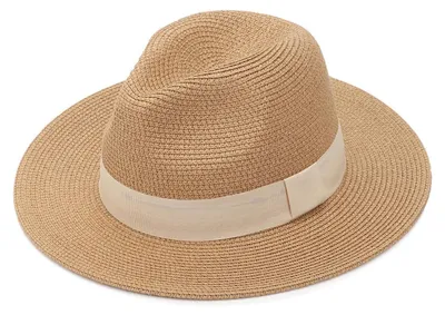 Produktbild von Damen Panama Hut Breiter Krempe Stroh Sommer Fedora Rollbar UV Sonnenhut UPF 50+ M Beige