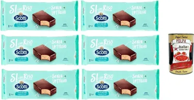 Produktbild von Riso Scotti Merendina Cioccolato, Snack mit Schokoladenüberzug, laktose- und milcheiweißfrei, 6x 264g, Jade Packung 8 Snacks à 33g + Italian Gourmet polpa 400g