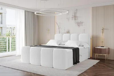 Produktbild von ALTDECOR Boxspringbett mit Fußteil - NINA-Z - 180x200  Weiß- Komplett-Set mit Taschenfederkern Matratze und Topper, Polsterbett mit H4-Matratze Bettkästen, Lattenrost, Bett mit Stauraum, Doppelbett, Boxbett