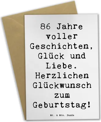 Produktbild von Mr. & Mrs. Panda Beileidskarte Spruch 86. Geburtstag - Weiß - Geschenk, Grußkarte, Alter, weihnachtskarten, Erinnerungen, dankeskarten, Geburtstagsgeschenk, Jubiläum