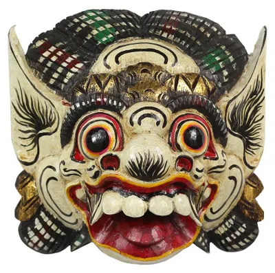 Produktbild von Barong Maske balinesische Mythologie Drachenmaske Bali Barongmaske Rangda Ubud Asien gute Geister traditionell ca. 25 cm Holz, Farbe:Creme Weiß