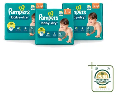 Obrázok produktu pre 3 balenia plienok Pampers Baby-Dry, veľkosť 3 (6-10 kg) - balenie s 3 kusmi