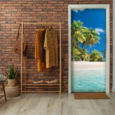Obrázek produktu pro Samolepicí tapeta na dveře plakát moře pláž - 91x211 cm jednodílná - fototapeta na dveře obývací pokoj kuchyně koupelna samolepka na dveře fólie na dveře odolná proti UV záření připravená k montáži