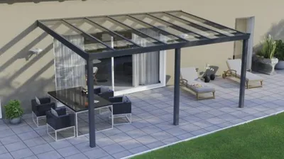 Produktbild von 406 x 400cm Aluminium Terrassenüberdachung Salzburg Anthrazit mit Glas Klar