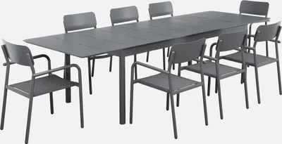 Immagine prodotto di Set tavolo da giardino allungabile in alluminio e textilene con 8 sedie, Antracite