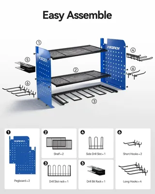 Produktbild von Wandmontierter Werkzeughalter - 3-stöckiges Regal für Elektrowerkzeuge - Schwerlast Hochkohlenstoffstahl - Bohrmaschinenhalter Garage - 42,9x30x22 cm