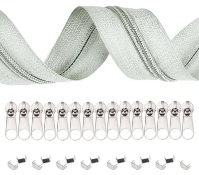 5m Endlos-Reißverschluss 3mm mit 10 Zippern und 15 Endstücke lichtgrau