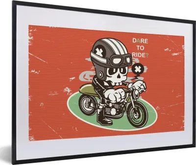 Produktbild von MuchoWow® MuchoWow® Gerahmtes Poster Vintage - Totenkopf - Motor 60x40 cm - Poster mit zchwarzem Bilderrahmen - Schlafzimmer - Plakat in Rahmen - Drucken