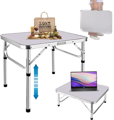 Produktbild von Klappbarer Tisch 60x45 cm - Campingtisch Gartentisch - Höhenverstellbar 26/56 cm - Metallgestell - Für draußen - Tragbar für Picknick