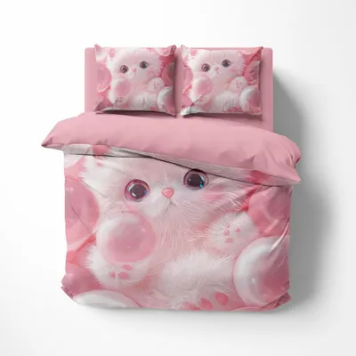 Produktbild von FEBE 3D Bettwäsche Kätzchen Bettbezug-Set 135x200 + Kissenbezug 80x80 cm Wendebettwäsche 2 Teilig mit Reißvesch
