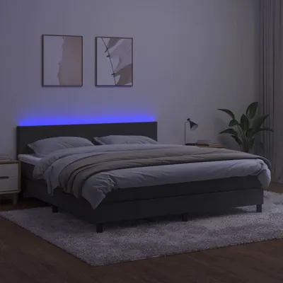 Produktbild von [Home] Boxspringbett mit Matratze & LED Dunkelgrau 180x200 cm Samt , Neue Mode 2024 im häuslichen Leben
