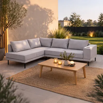 Produktbild von Garten-Ecksofa Volaro S 268x202 cm – Wetterfestes Outdoor & Indoor Lounge-Sofa in Grau, UV-beständig, Links